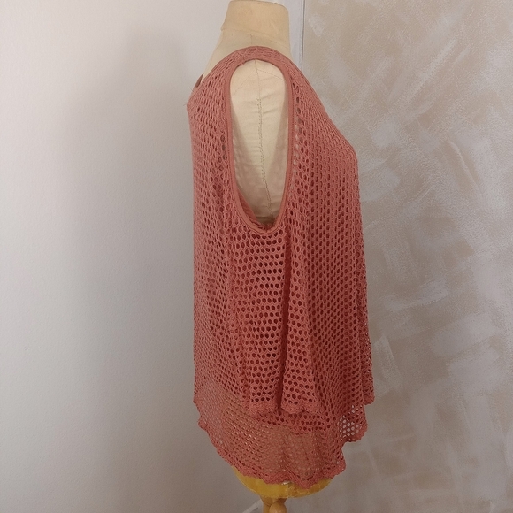 Casting Size Large Orange Long sleeve Top Mesh cold shoulder - Picture 3 of 8